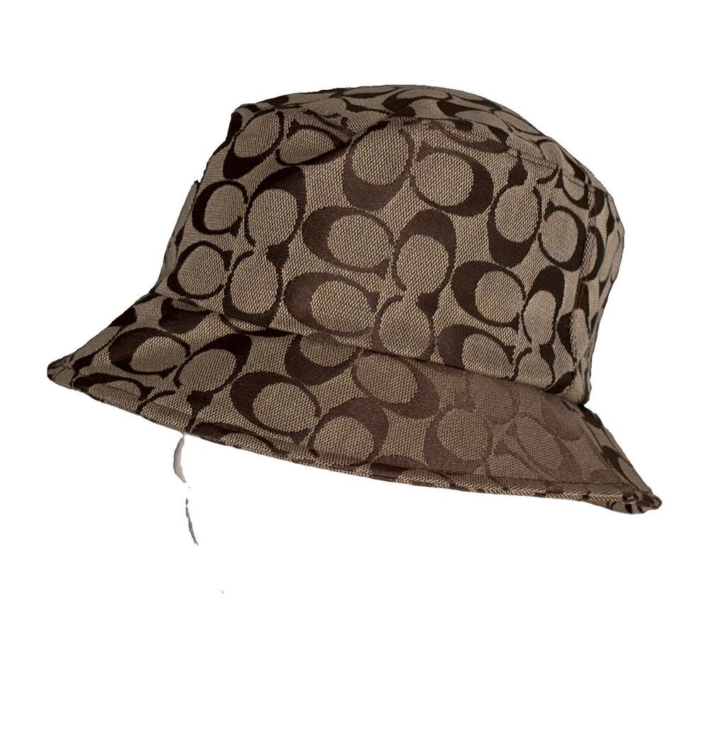 Coach Signature C Jacquard Bucket Hat Canvas Unisex Size 7 Small Vtg Y2K Korea